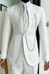York Trendy White Jacquard Three-Piece Wedding Suits
